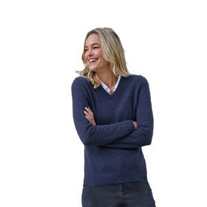 WoolOvers Womens/Ladies Classic Lambswool V Neck Sweater / Navy
